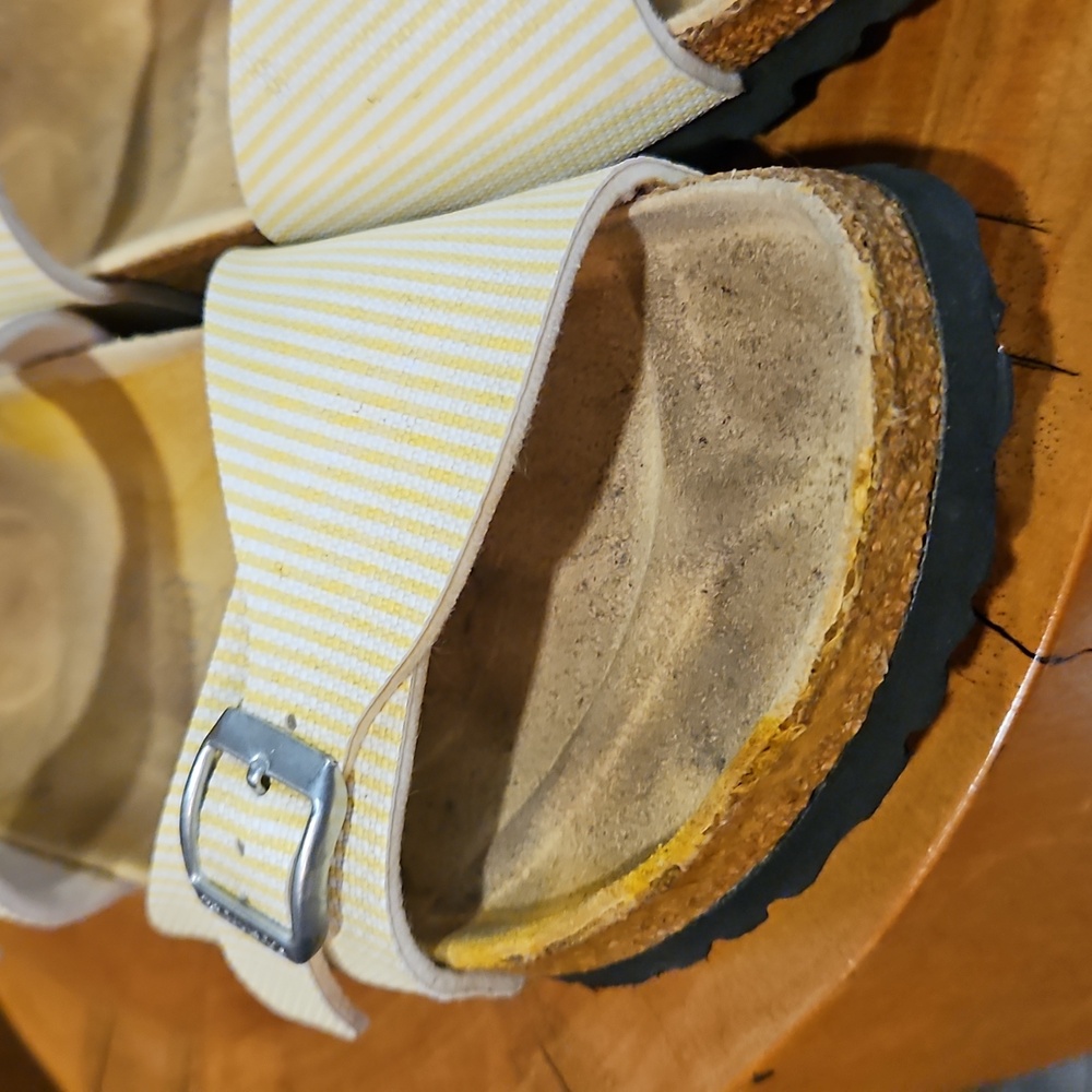 Birki's By Birkenstock Yellow & White Striped Silver Buckle Size 7.5 / 38 - Picture 8 of 15